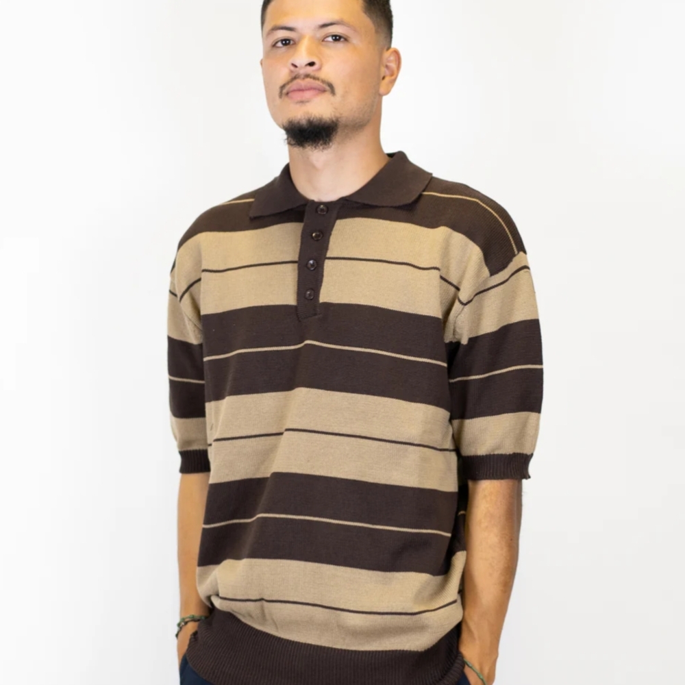 Men's Brown Striped Polo Shirt